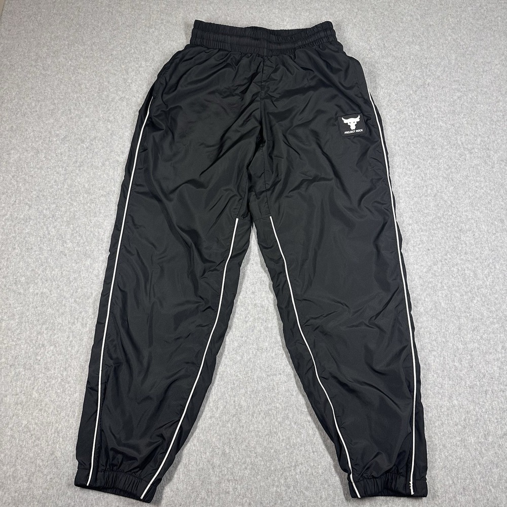 Under Armour Project Rock Men's Small Black Woven Mesh Lined Jogger Pants